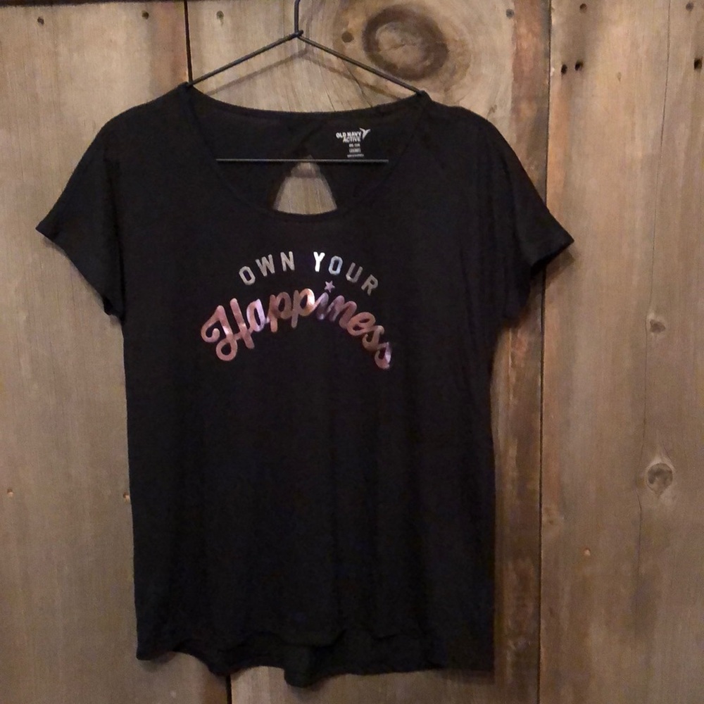 Old Navy Black Graphic Active Go Dry Top Metallic Cut-out XXL 16 Girls